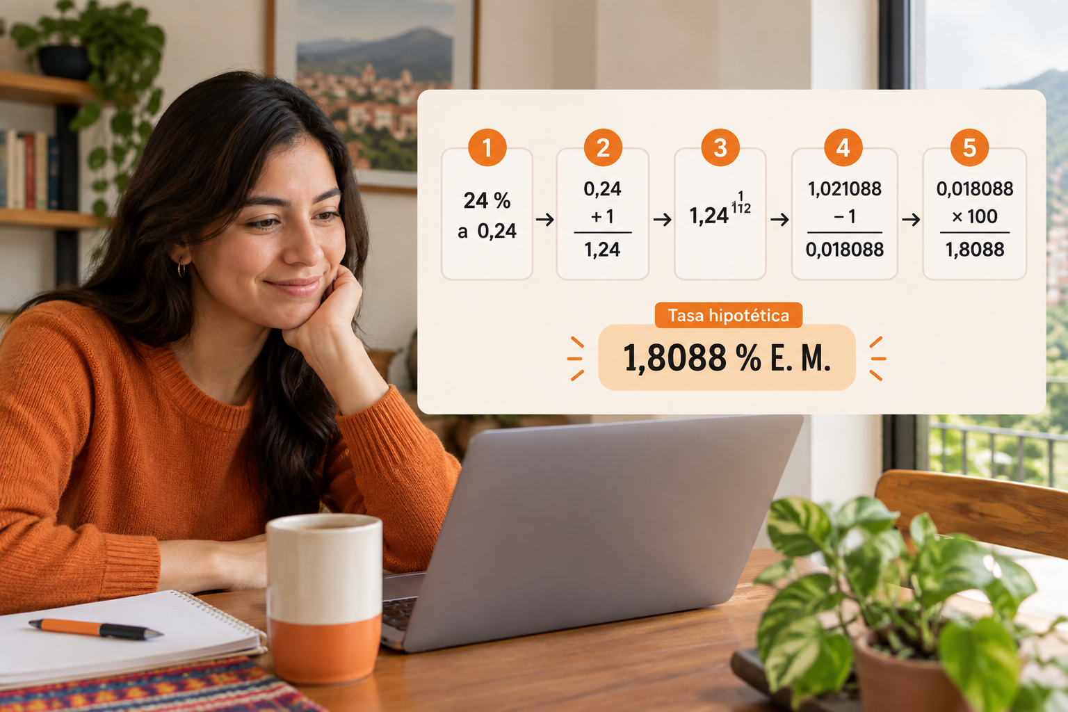 Cinco pasos para convertir una tasa efectiva anual del 24 % en su equivalente mensual
