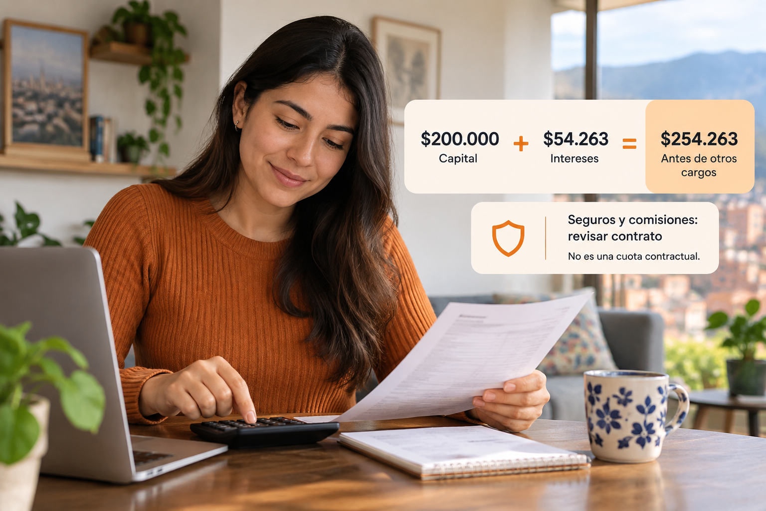 Desglose ilustrativo de capital e intereses, con seguros y comisiones pendientes de revisar